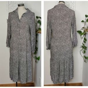 H&M EcoVera Tiered Black White Polka Dot Pebble Collared Midi to Maxi Dress, Siz